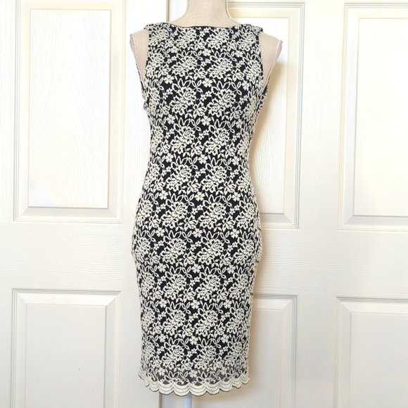 Alice + Olivia Dresses & Skirts - Alice + Olivia Black White Lace Floral Pattern Open back Sheath Mini Dress